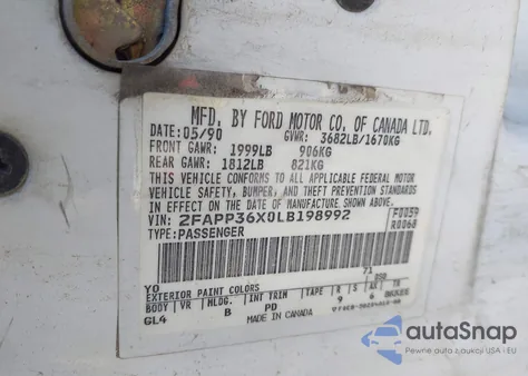 1990 Ford Tempo Gl из США, поврежденный, VIN 2FAPP36X0LB198992